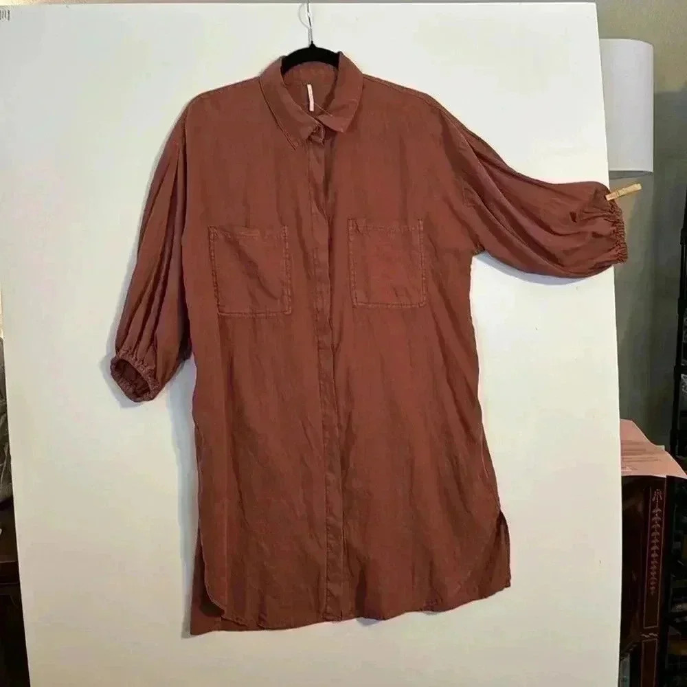 Yfb Tunic Top Rust Color Sz Xs Button Up Front 2t… - image 1